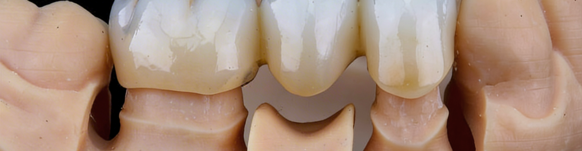 Dental bridge on resin jaw model.